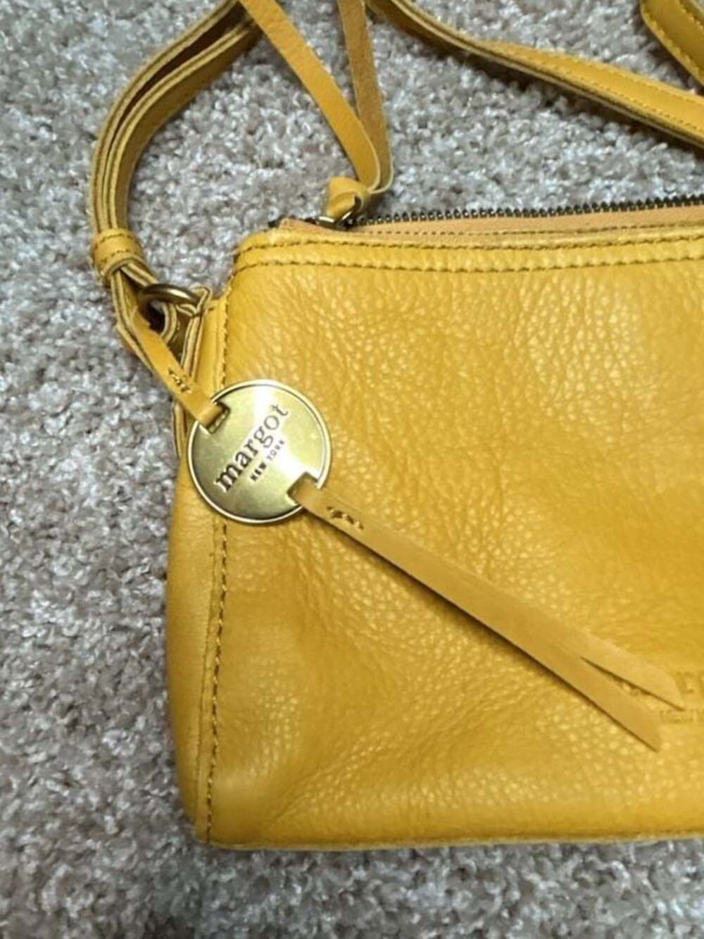 Margot New York Yellow Leather Double Zip Crossbody Bag - Picture 4 of 13